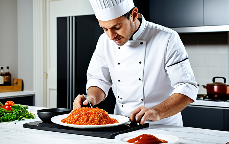 French Cuisine Mastery**

"A professional chef in a pristine kitchen, meticulously preparing a classic French dish, focus on sauce preparation, fully clothed, appropriate attire, safe for work, perfect anatomy, natural proportions, professional food photography, bright studio lighting, modest, family-friendly."

**