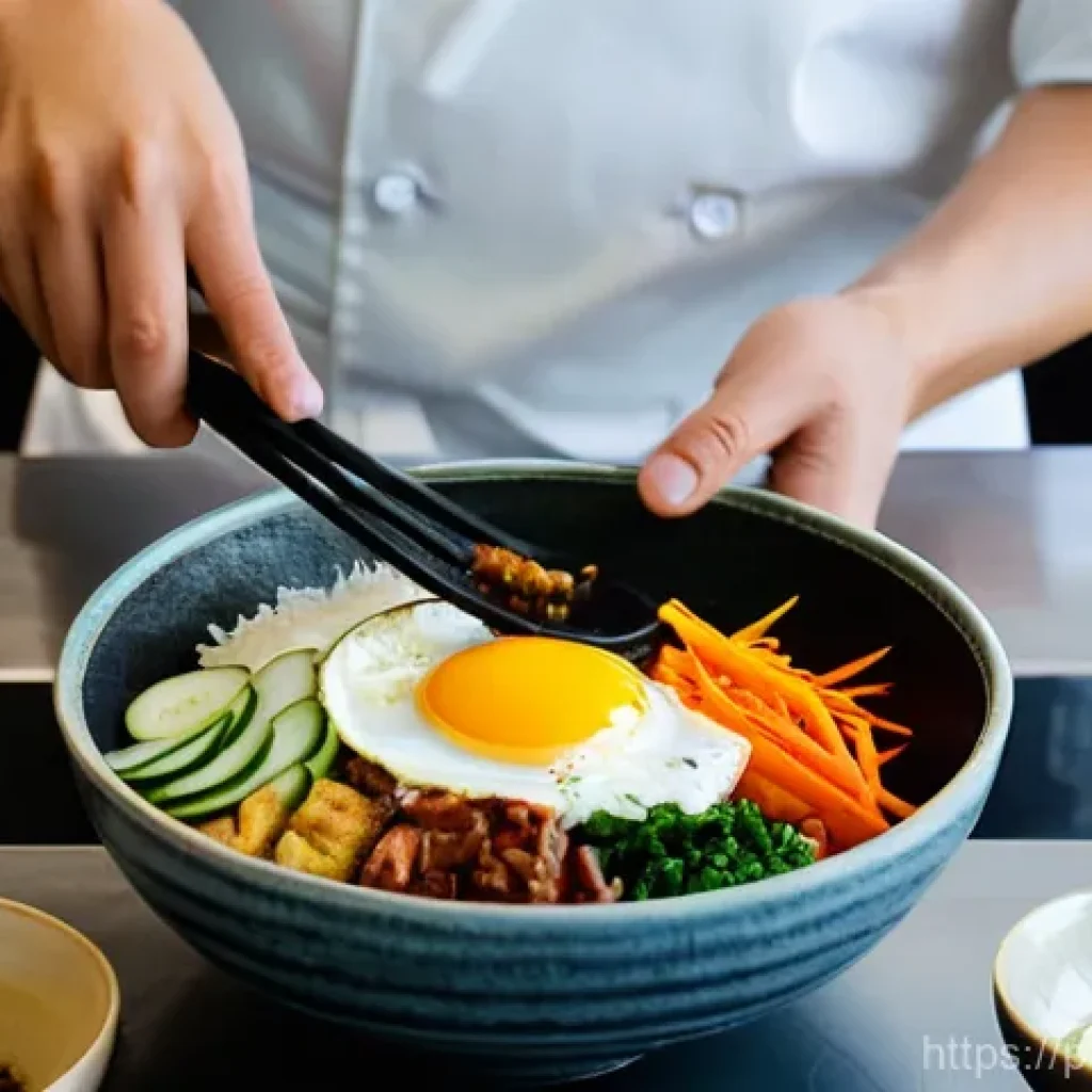 한식조리사와 창업의 연관성 - **Prompt:** A vibrant and warm overhead shot in a modern, yet cozy Korean restaurant kitchen located...