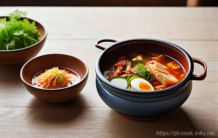 한식조리사와 창업의 연관성 - **Prompt:** A vibrant and warm overhead shot in a modern, yet cozy Korean restaurant kitchen located...