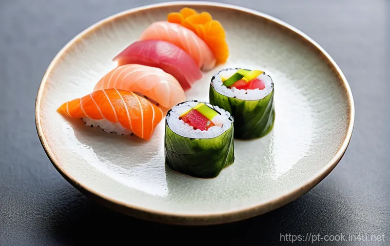 일식조리 실무 레시피 강의 - **A meticulously arranged sushi and sashimi platter, showcasing the artistry of Japanese cuisine.** ...