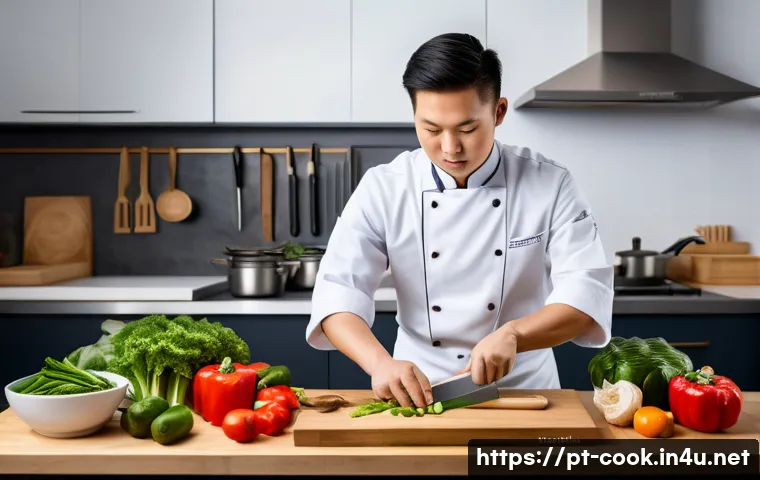 중식조리사 자격증 관련 규정 변경 - A professional Chinese culinary student in a modern Brazilian kitchen, wearing a clean chef’s unifor...
